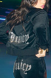 Autumn Winter Fashion Hot Drilling Korea Velvet Cardigan Hoodie Tops Zipper Pants Sets FMH9837