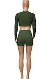 Euramerican Autumn Knit Ribber Hollow Our Sexy Bodycon Shorts Sets Q987