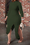 Simple Women's Ribber Long Sleeve High Neck Slim Fitting Irregular Dress  DR88138
