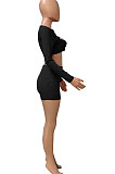 Euramerican Autumn Knit Ribber Hollow Our Sexy Bodycon Shorts Sets Q987