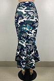 Autumn Winter Women's Camouflage Design Printed Slim Fitting Fishtail Skirts LS6480