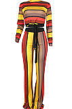 Women's Long Sleeve Long Pants Stripe Printing Pants Sets YY5095
