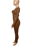 Women's Long Sleeve Perspectivity Mesh Spaghetti Spliced High Waist Bodycon Jumpsuits Q998