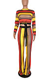 Women's Long Sleeve Long Pants Stripe Printing Pants Sets YY5095