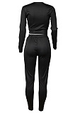 New Autumn Winter Casual Long Sleeve Square Neck Tops Skinny Pants Sport Suit MD457