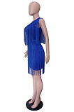 Elegant Luxe Pure Color Short Sleeve Tassel Collect Wasit Zipper Dress LS8011