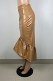 Fashion Luxe Pure Color Slim Fitting Leather Fishtail Skirts LS6481