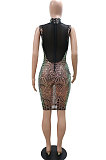 Euramerican Fashion Sexy Sleeveless Perspectivity Hip Sequins Skinny Mini Dress CCY9468