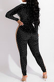 Fashion Casual Perspectivity Bling Bling Velvet Mid Waist Bodycon Jumpsuits CCY9466