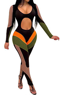 Euramerican Women's Sexy Crop Multicolor Spliced Bodycon Jumpsuits ED8550