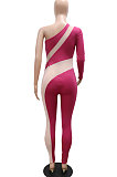 Trendy Sexy Oblique Shoulder Perspectivity Single Sleeve Mid Waist Bodycon Jumpsuits CCY9462