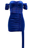 Euramerican A Word Shoulder Perspectivity Velvet Collect Waist Sexy Ruffle Mini Dress CCY9447
