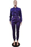 Fashion Pure Color Velvet Cardigan Zipper Tops With Pocket Trousers Slim Fitting Suit WY6871