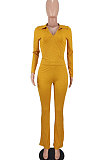Women's Fashion Solid Color Long Sleeve Ribber Pants Sets ED1100