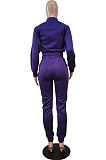 Fashion Pure Color Velvet Cardigan Zipper Tops With Pocket Trousers Slim Fitting Suit WY6871