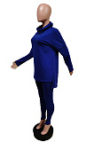 New Women's Cotton Blend Long Sleeve Ruffle Neck Irregularity Tops Bodycon Pants Plain Suit F88407