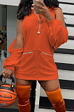 Fashion Women's Solid Color Pullover Hoodie Fleece Mini Dress AD1027