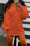 Fashion Women's Solid Color Pullover Hoodie Fleece Mini Dress AD1027