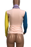 Euramerican Women's Printing Spliced High Collar Long Sleeve T Shirts R6126
