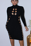 Sexy Fashion New Ribber Long Sleeve High Neck Hollow Out Slim Fitting Dress ZMM9141