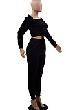 A Word Shoulder Autumn Winter Knotted Pullover Pure Color Pants Sets GB8038