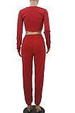 Women's Sexy Dew Waist Solid Color Casual Pants Sets QMX1023