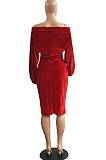 Sexy Fashion Pure Color A Wrod Shoulder Batwting Sleeve Slim Fitting Warp Dress H1762
