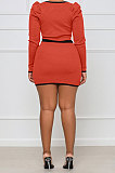 Euramerican Women Sexy Color Matching Pullover Mid Waist Casual Mini Dress QMX1022