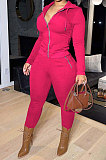 Euramerican Women's Trendy Casual Solid Color Thick Zipper Pants Sets ED8553