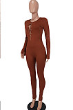 Women's Sexy Pure Color Chain Mid Waist Bodycon Jumpsuits ED8551