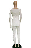 New Modest Women's Kintting Jacquard Long Sleeve Slit Tops Skinny Pants Plain Suits BN9308