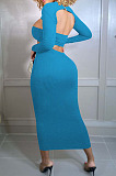 Sexy New Ribber Long Sleeve Round Neck Hollow Out Strapless Backless Slim Fitting Dress ZMM9146