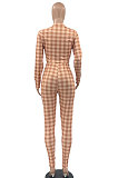 Euramerican Women's Fashion Dew Waist Plaid Digital Printing Zipper Bodycon Pants Sets AYQ08027