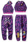 Unisex Camo Bear & Shark Ziper Hoodie Top & Pants Set