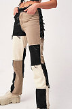 Color Block Spliced High Waist Pencil Long Jeans Pants HB4612