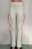 New Slim Fitting Webbing Spliced Ruffle Leather Casual Pants BN9312