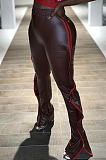 New Slim Fitting Webbing Spliced Ruffle Leather Casual Pants BN9312