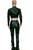 Wholesale New Leather Long Sleeve Cardigan Bandage Tops Trousers Solid Color Suit BN9311