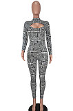 Euramerican Women Sexy Plaid Hollow Out Backless Bodycon Jumpsuits AL200