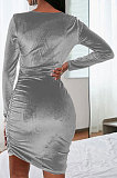 Korea Velvet Sexy Fashion Hollow Out Shirred Detail Collect Waist Mini Dress GB8040