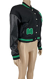 Letters Embroidery PU Leather Spliced Women's Baseball Jacket Coat DN8652