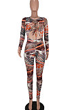 Euramerican Women Sexy Hollow Out Bandage Printing High Waist Bodycon Jumpsuits AGY68540