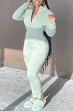 Women Solid Color Zipper Thick High Waist Bodycon Jumpsuits AL198