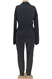 Women Solid Color Zipper Thick High Waist Bodycon Jumpsuits AL198