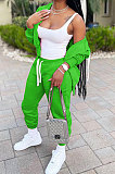 Euramerican Women Pure Color Cardigan Hoodie Zipper Sport Pants Sets ED1104