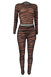 Fashion Sexy Leopard Mesh Spaghetti Bodycon Pants Sets ED1105