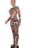 Euramerican Women Sexy Hollow Out Bandage Printing High Waist Bodycon Jumpsuits AGY68540