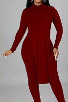 Sexy Cotton Blend Pure Color Long Sleeve Backless Irregularity Tops Skinny Pants Suit HG153