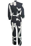 Women Cardigan Printing Tied Casual Jumpsuits LD8615