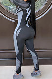 Sexy Long Sleeve Zipper Yoga Color Matching Bodycon Jumpsuits FLS9715